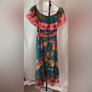 NWOT, Colleen Lopez Pink Off-Shoulder Flutter Sleeve Midi Dress